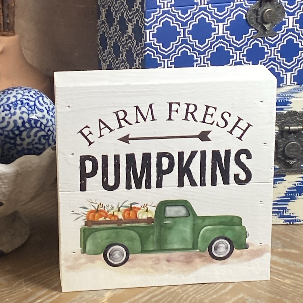 NEW! Vintage Fall Pick Up Truck Hauling Farm Fresh Pumpkins Rustic Wood Sign